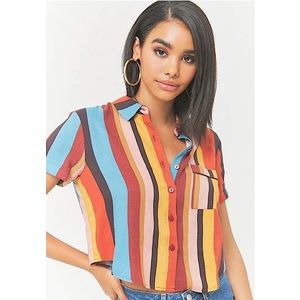 FOREVER 21 | STRIPED BOHO CROPPED BUTTON DOWN TOP